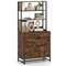 Coffee Steel Filing Cabinet With Lockable Letter Drawer and 4-Tier Shelf